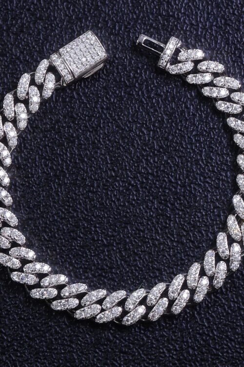 6mm S925 Silver and Moissanite Cuban Bracelet for Men-SLMOBR